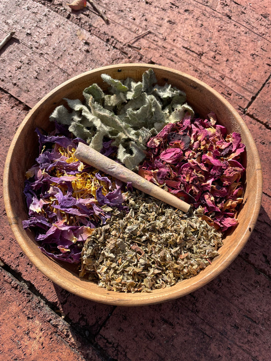 mood rolls (blue lotus/damiana/rose petals/mullein)