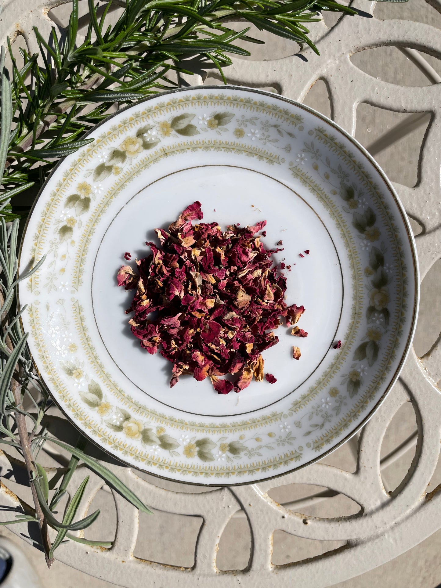 rose petals, dried